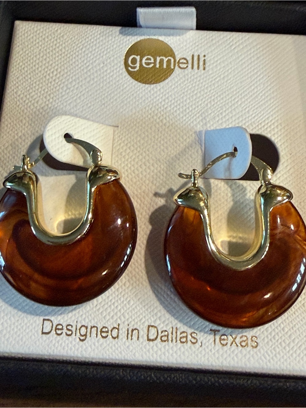 Gemelli Brown Resin Hoop Earrings with Gold-Tone Accents